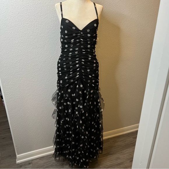 Vintage NWT Bari Jay polka dot ruched Evening Gown Size 9-10 - Picture 1 of 9